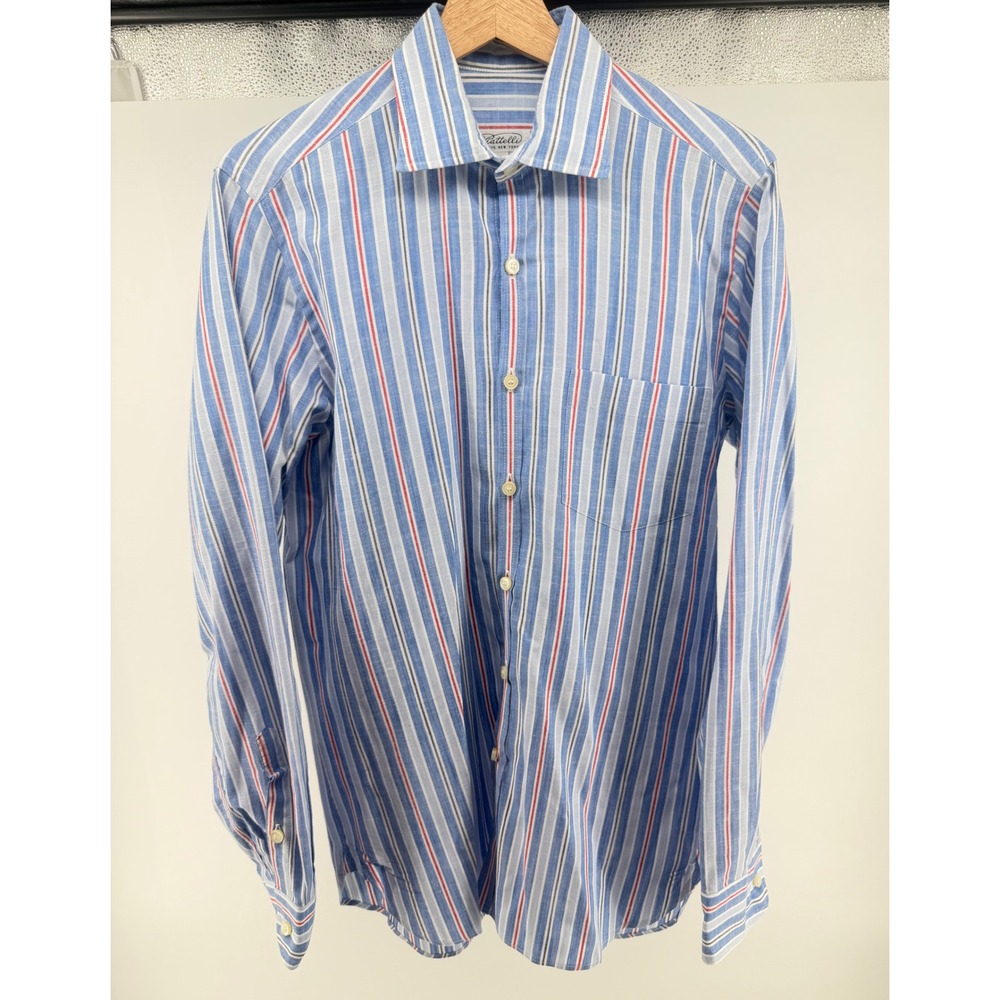 Piattelli Barneys New York Mens Small Blue Red White Striped Button‎ Up Shirt